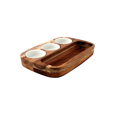 Dipping Plate Set with 3 Dishes 300x205mm ACACIA ATHENA 