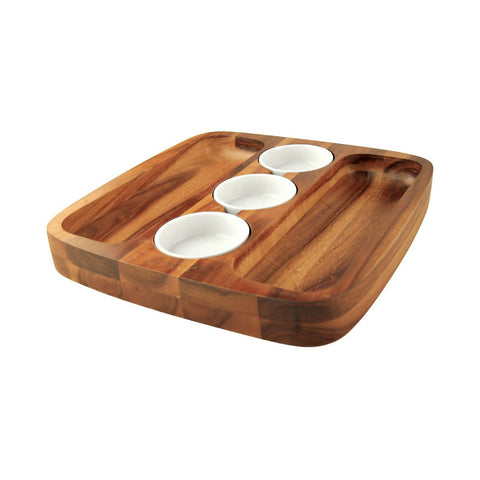 Dipping Plate Set with 3 Dishes 300x300mm ACACIA ATHENA 