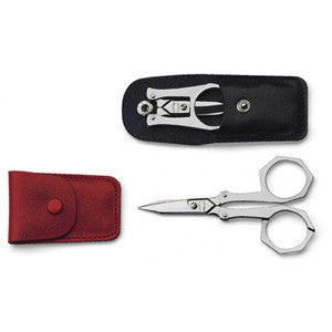 Victorinox Pocket Scissors Stainless Steel Foldable in Leather Pouch