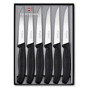 Victorinox Classic Steak Knife 6pc Set Pointed Tip 11cm - Black