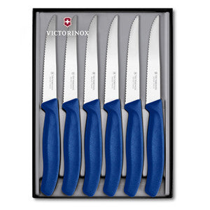 Victorinox Swiss Classic Steak Knife 6pc Set Pointed Tip 11cm - Blue