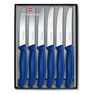 Victorinox Swiss Classic Steak Knife 6pc Set Round Tip 11cm - Blue