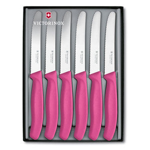 Victorinox Swiss Classic Steak Knife 6pc Set Round Tip 11cm - Pink